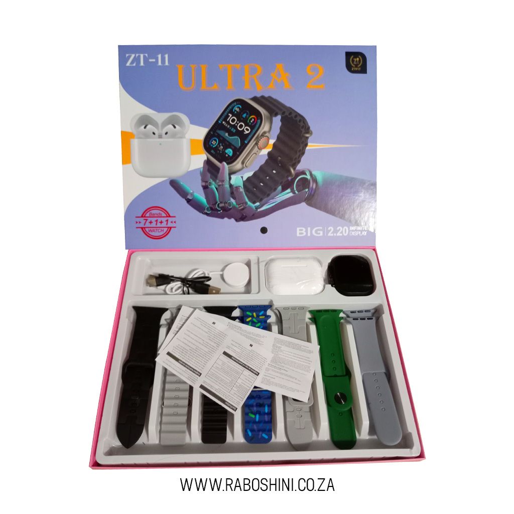 Ultra 2 Smart Watch with 7 replacement straps and FREE earbuds that makes & receives calls