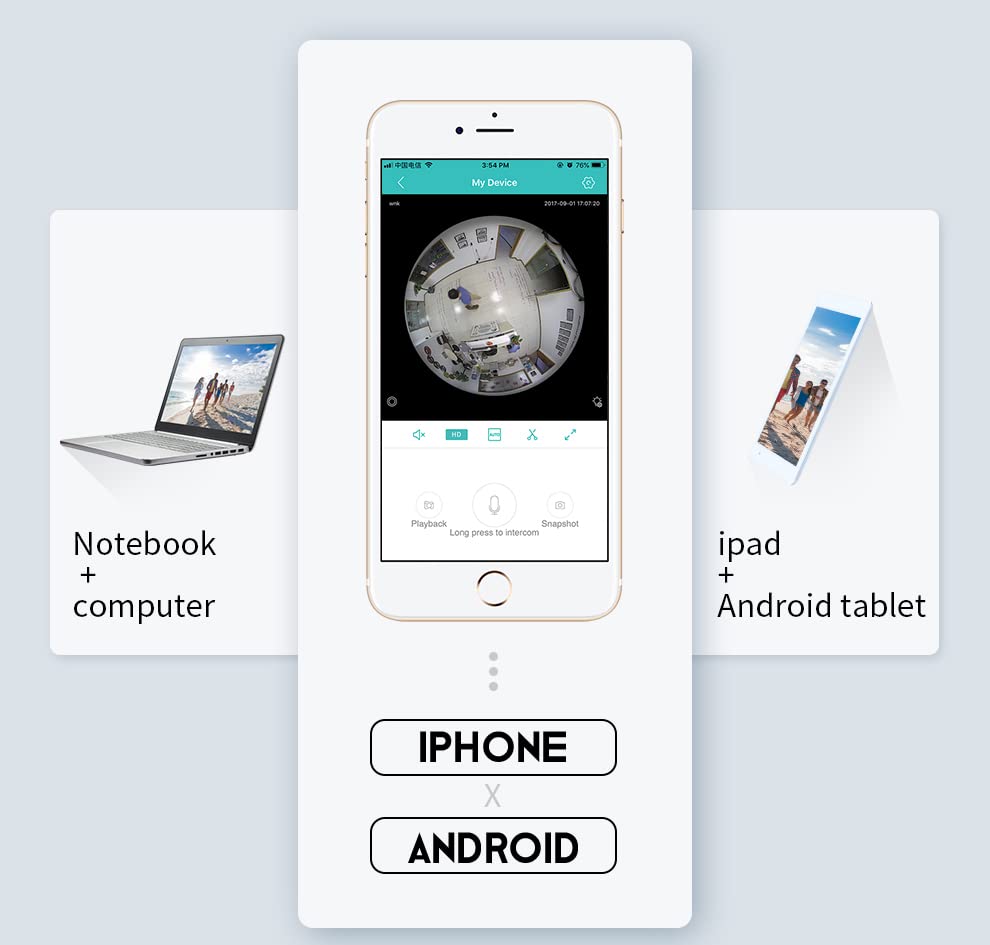 1080P Light Bulb Camera, 360 Degrees Camera 2.4GHz Wi-Fi Security Camera, Home Wireless Camera with Night Vision/Alarm/Motion Detection