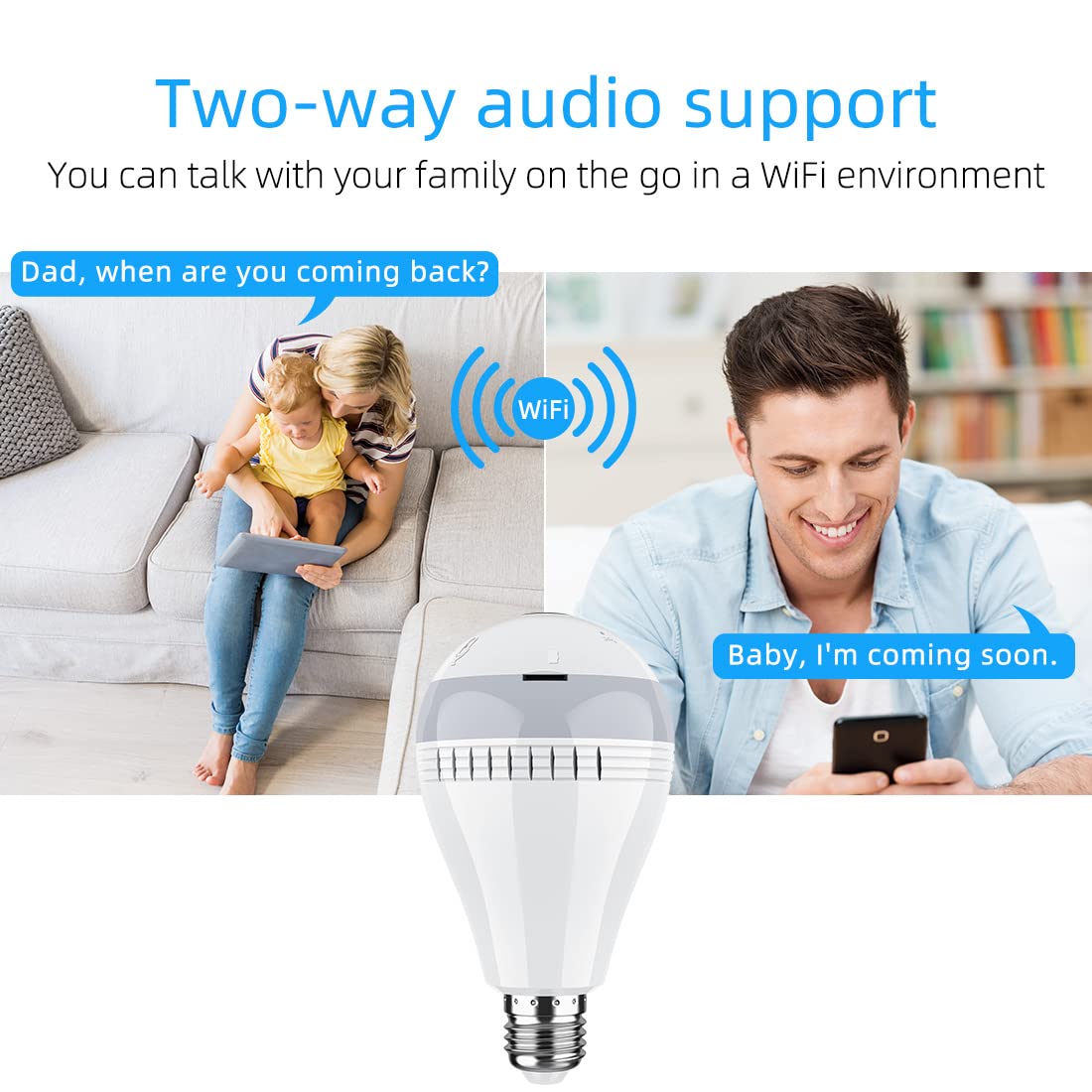 1080P Light Bulb Camera, 360 Degrees Camera 2.4GHz Wi-Fi Security Camera, Home Wireless Camera with Night Vision/Alarm/Motion Detection