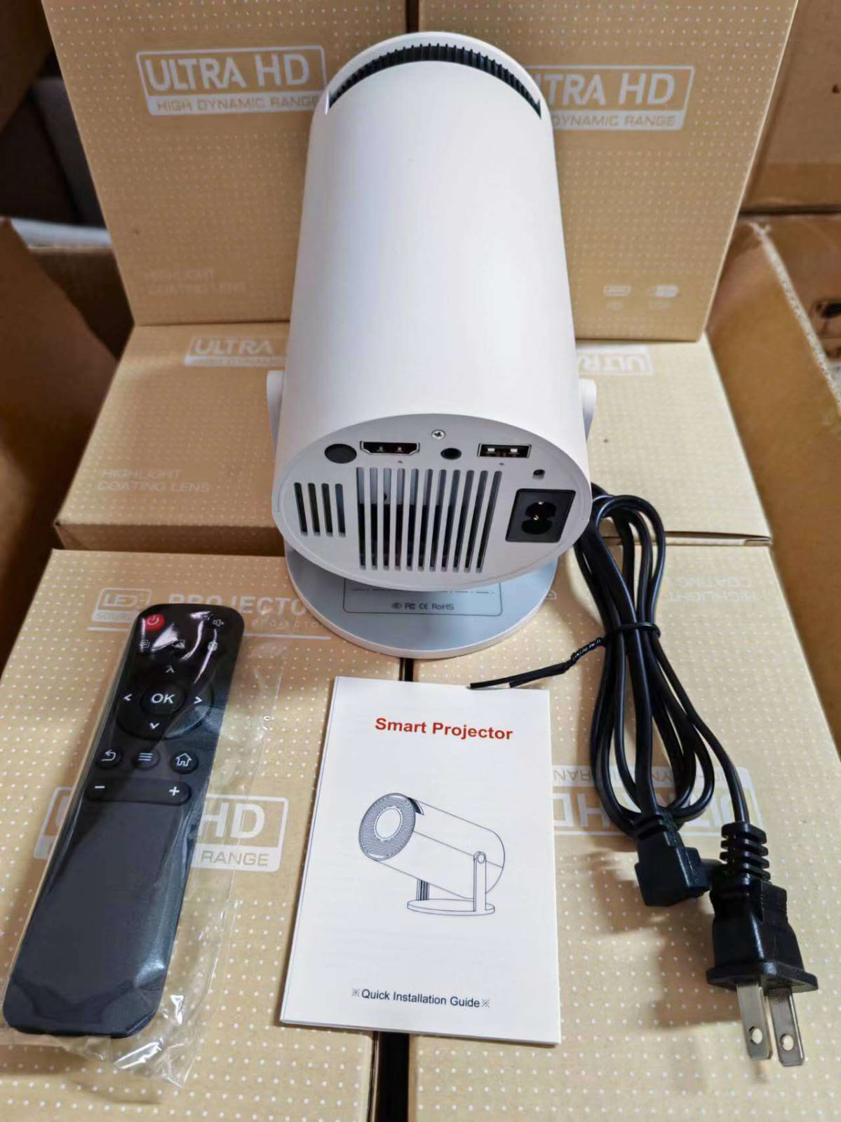 Mini Portable Projector, 1080P/200 ANSI Smart Android Projector with Wi-Fi 6, BT 5.0, Screen Adjustment, 180 Degree Rotation, Built-in Android 13.0 OS, EU PLUG, HY300