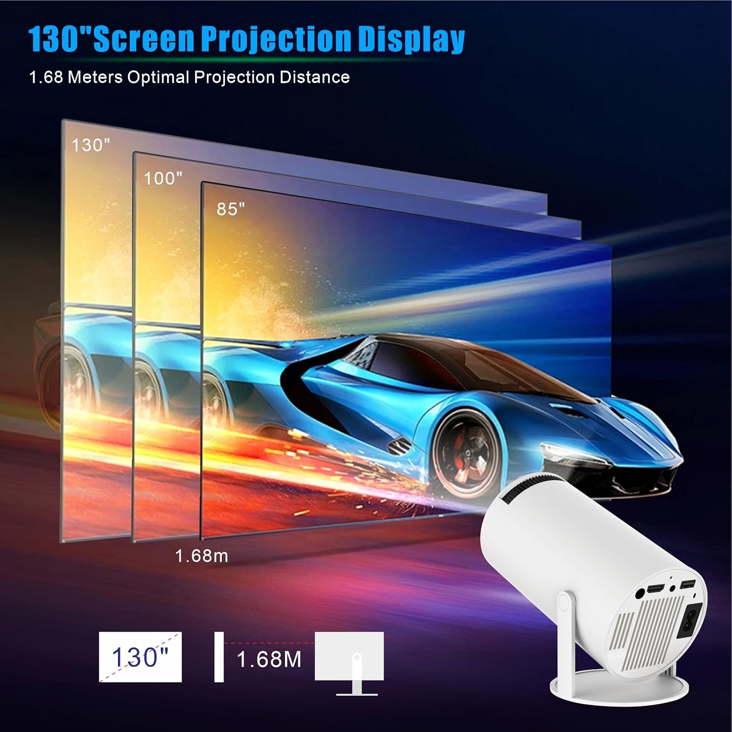 Mini Projector,HY300 Pro Smart Projector,4K Projector with Wifi 6 and Bluetooth 5,Portable Projector with Android 13, Automatic Keystone Correction,180 Degree,130 Inch Display