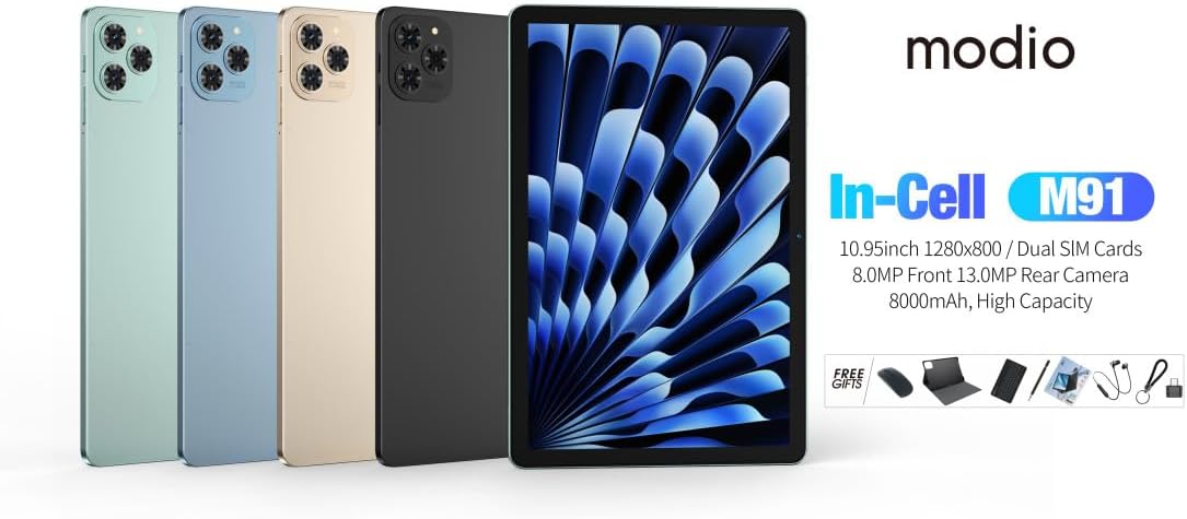 Modio M91 5G Tablet, 10.95-inch HD Display, 12GB RAM, 512GB Storage, 8000mAh Battery, Dual SIM