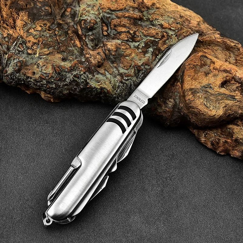 Portable 11 in 1 Fold Pocket knife Carry Around Multifunction Outdoor Emergency Tools Stainless Steel Bottle Opener Cork Drill