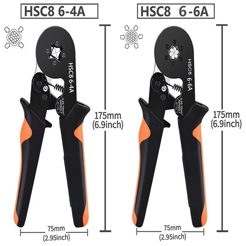 Ferrule Sleeves Terminal Crimping Tools Mini Electrical Pliers HSC8 6-4/6-6(0.25-10mm²/0.25-6mm²) Wire Connection Repair Clamp