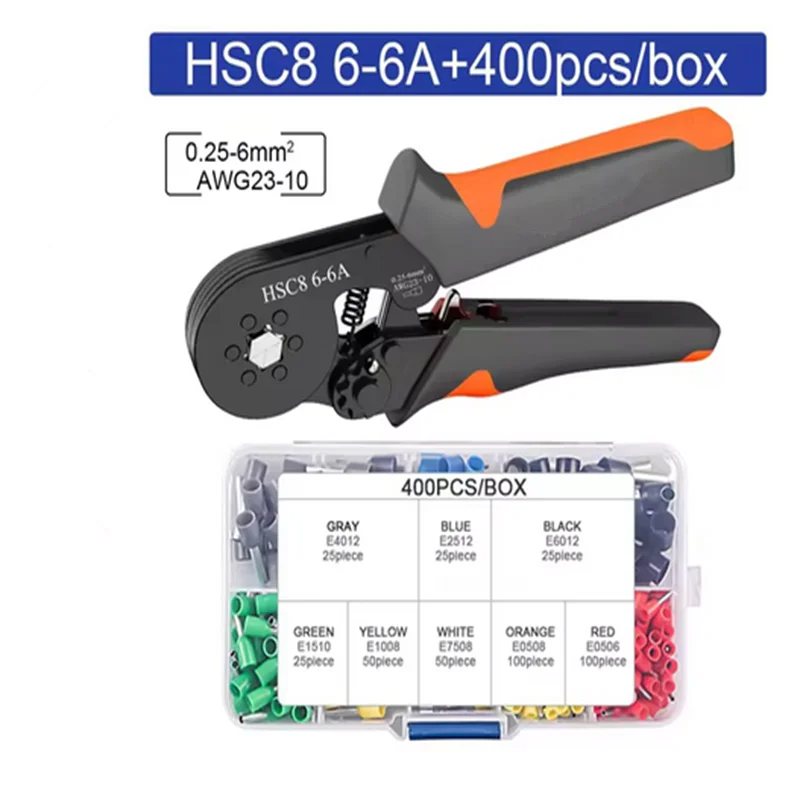 Ferrule Sleeves Terminal Crimping Tools Mini Electrical Pliers HSC8 6-4/6-6(0.25-10mm²/0.25-6mm²) Wire Connection Repair Clamp