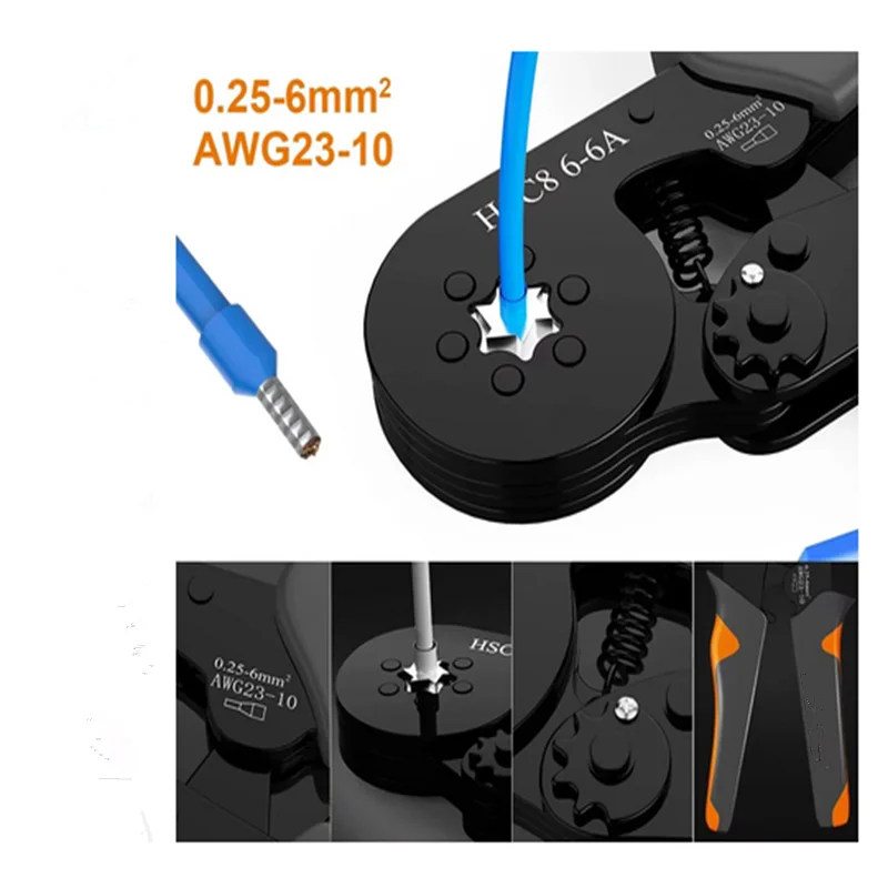 Ferrule Sleeves Terminal Crimping Tools Mini Electrical Pliers HSC8 6-4/6-6(0.25-10mm²/0.25-6mm²) Wire Connection Repair Clamp