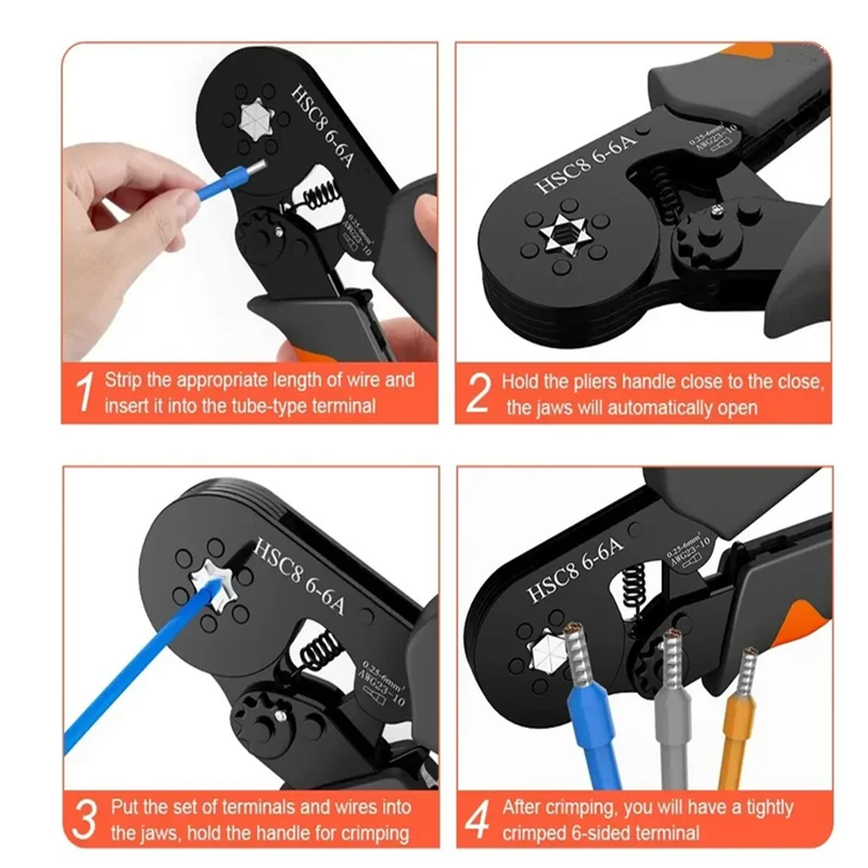Ferrule Sleeves Terminal Crimping Tools Mini Electrical Pliers HSC8 6-4/6-6(0.25-10mm²/0.25-6mm²) Wire Connection Repair Clamp