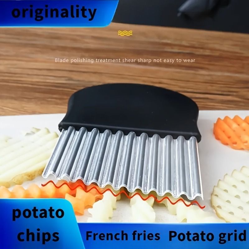 1pc, Crinkle Cutter, Wavy Chopper Knife, Upgraded Stainless Steel Crinkle Blade, Safety Kitchen French Fry Chip Cutter, Wavy Slicer for Fruit Vegetable Salad Carrot Potato Fries, Kitchen Tools
