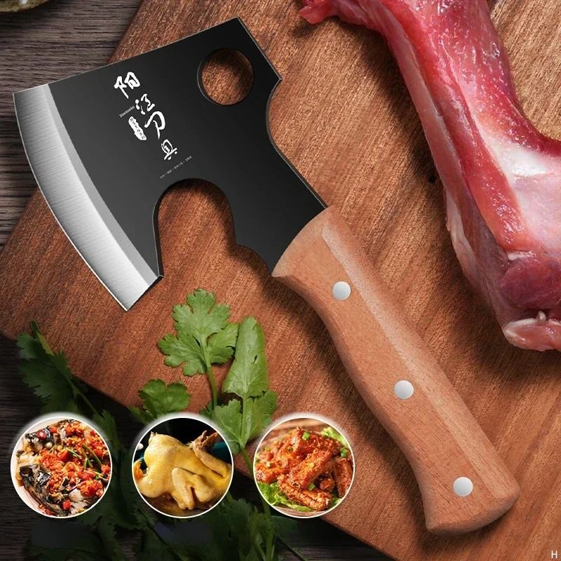 High Carbon Steel Small Axe, Bone Chopper, Large Ingredient Handling Knives. Cattle and Sheep Splitting Knives