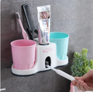 Toothbrush holder with toothpaste dispenser Wall-Mounted Toothbrush Holder with Toothpaste Dispenser &  Cup(s) Assorted - Bathroom Organizer Set