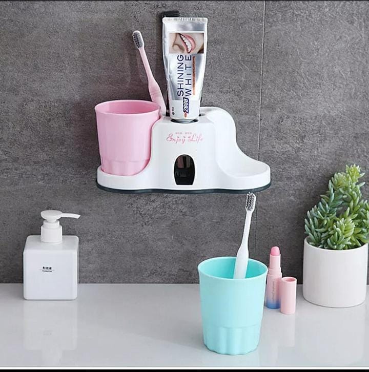 Toothbrush holder with toothpaste dispenser Wall-Mounted Toothbrush Holder with Toothpaste Dispenser &  Cup(s) Assorted - Bathroom Organizer Set