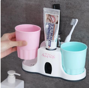 Toothbrush holder with toothpaste dispenser Wall-Mounted Toothbrush Holder with Toothpaste Dispenser &  Cup(s) Assorted - Bathroom Organizer Set