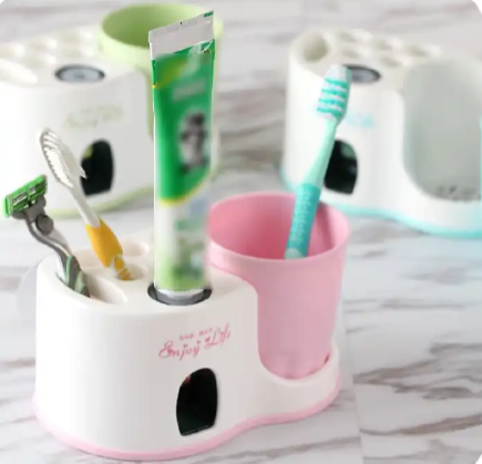 Toothbrush holder with toothpaste dispenser Wall-Mounted Toothbrush Holder with Toothpaste Dispenser &  Cup(s) Assorted - Bathroom Organizer Set