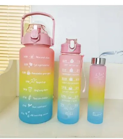 4 in 1 Motivational Water Bottles - the perfect set for staying hydrated and motivated throughout the day This set includes three bottles each made of high quality