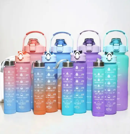 4 in 1 Motivational Water Bottles - the perfect set for staying hydrated and motivated throughout the day This set includes three bottles each made of high quality