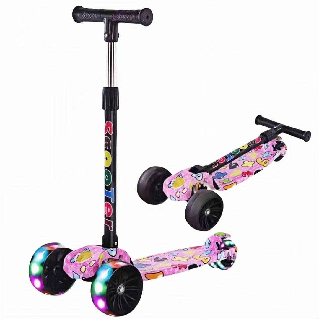 3 Wheel  Kids scooter with LED flashing lights, foldable design and height adjustable.