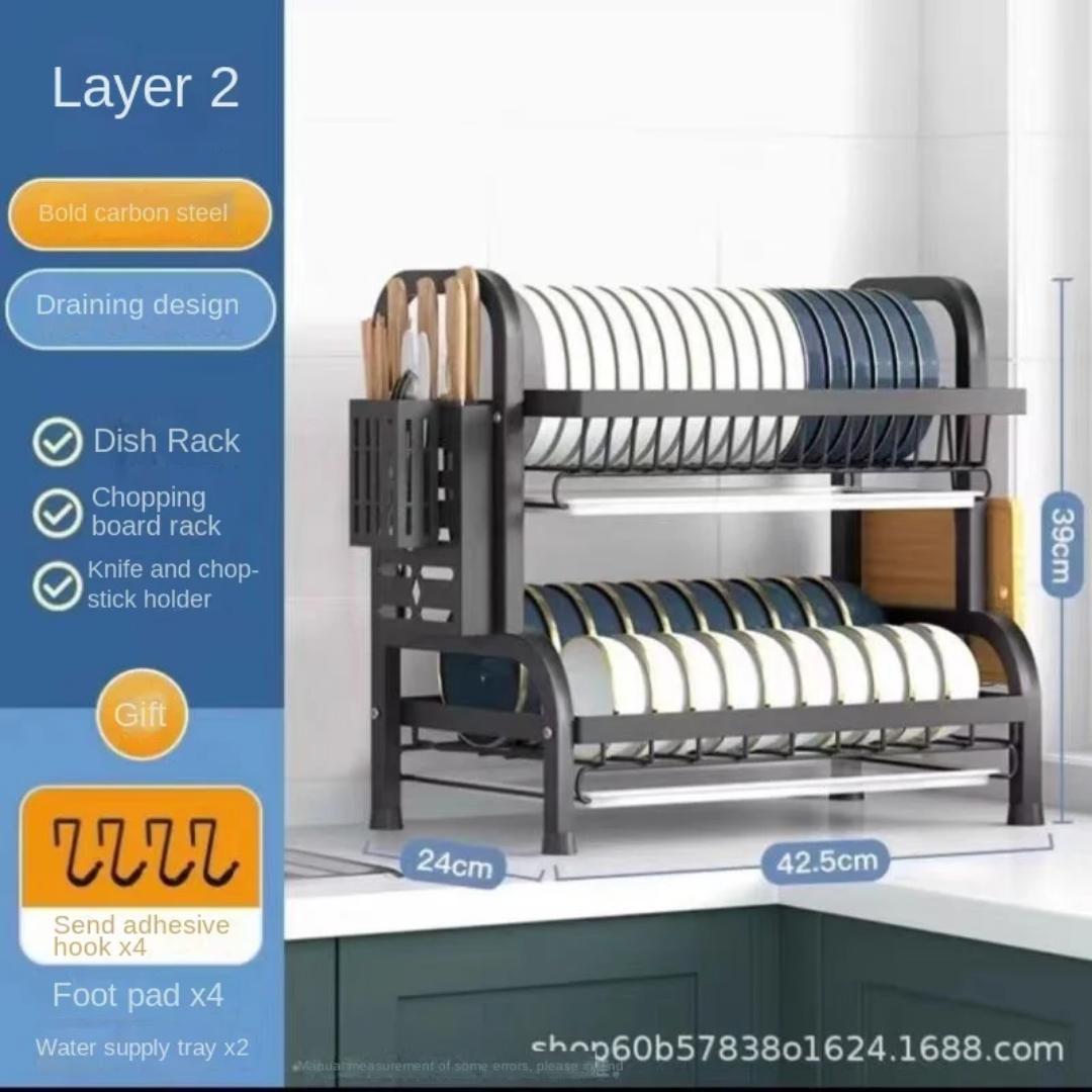 Classy High Quality Kitchen Dish Rack 2 Tier with cutlery holder, chopping board holder and drip holder