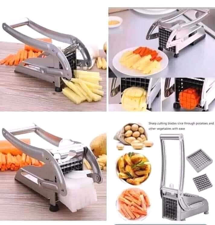 ORIGINAL STAINLESS STEEL FRENCH FRIES MACHINE WITH 2 BLADES POTATO CHIPS STRIP CUTTING CUTTER MAKER SALAD VEGETABLE & POTATO CHIPPER.