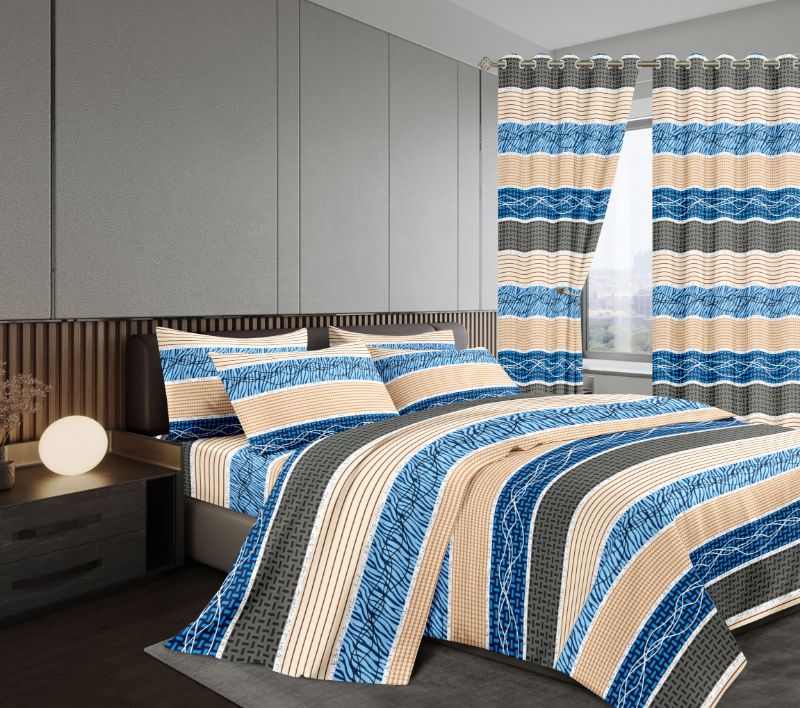 CLASSIC UNIQUE 7PC 6 BY 7 SIZES MULTI COLOUR FLOWERED WOOLEN DUVET & CURTAINS SET.