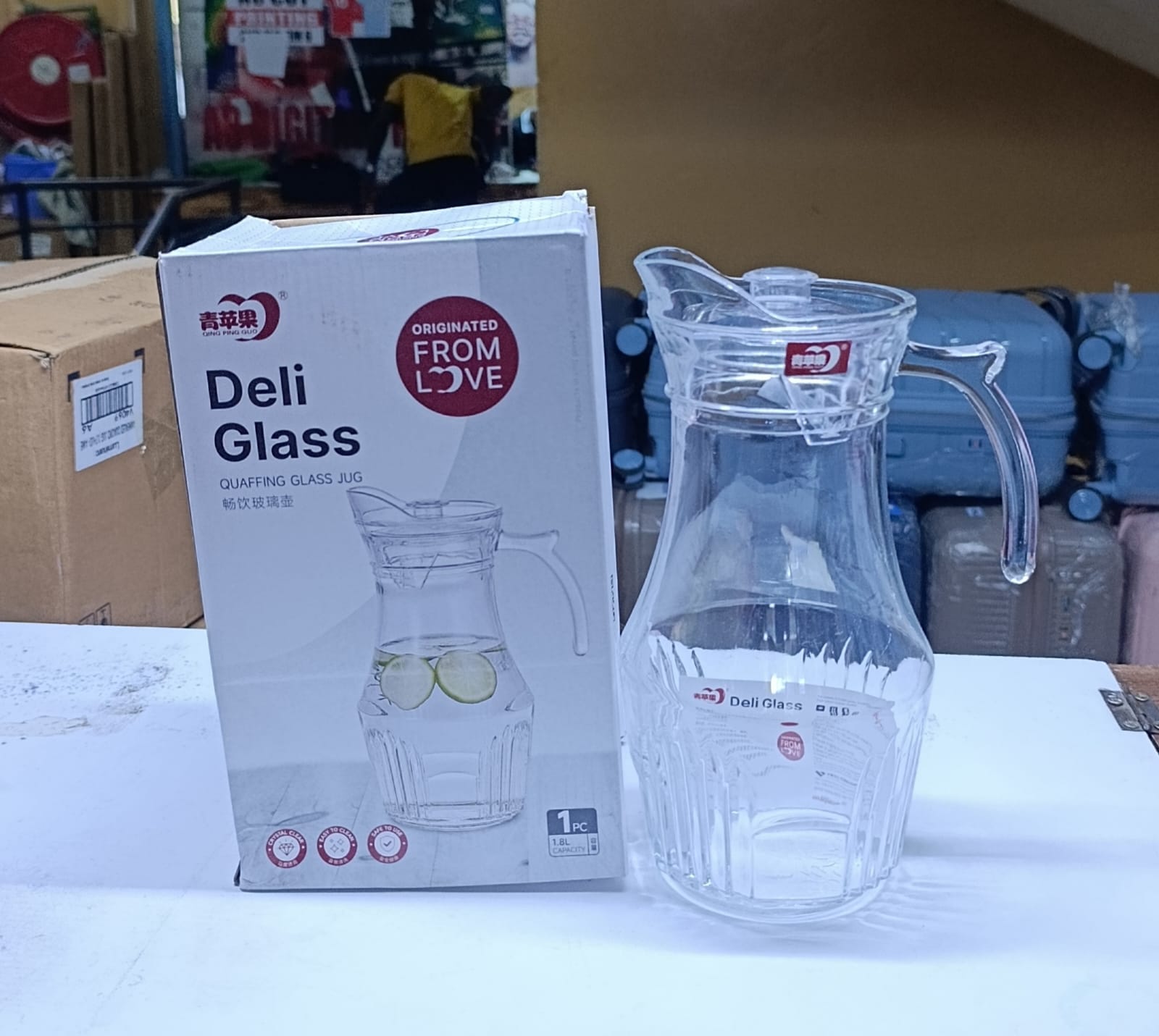 7-PIECE GLASS JUG SET INCLUDES 6 GLASSES (340 ML EACH) AND 1 GLASS JUG (1.8 L).