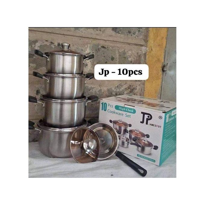 JP 10pcs Premium Quality Stainless Steel Cookware Sets Pot Sufuria With Glass Lids