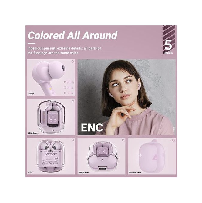 TWS Air31 Bluetooth 5.3 Wireless In Ear Earbuds Headset Digital Display Headphone - Pink