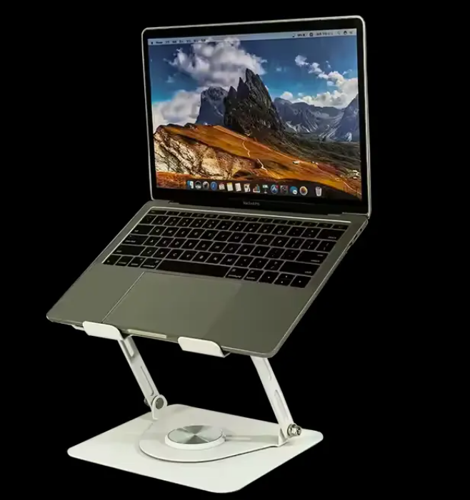 Ergonomic Aluminum Alloy Laptop Stand With Fan Adjustable Laptop Cooling Holder 360 Degree Rotation Base - Silver