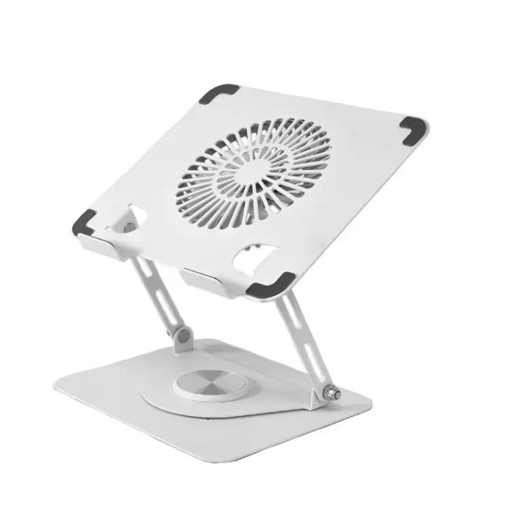 Ergonomic Aluminum Alloy Laptop Stand With Fan Adjustable Laptop Cooling Holder 360 Degree Rotation Base - Silver