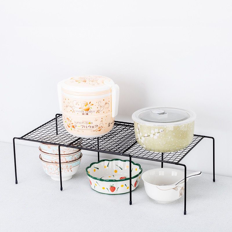 Expandable shelf raiser
↙️Multipurpose organiser
↙️Flexible to use
↙️Material: Carbon steel
↙️Colours: White 
↙️Size: 32cm (expandable to 57cm)
Height: 14.5cm
Width: 24.3cm