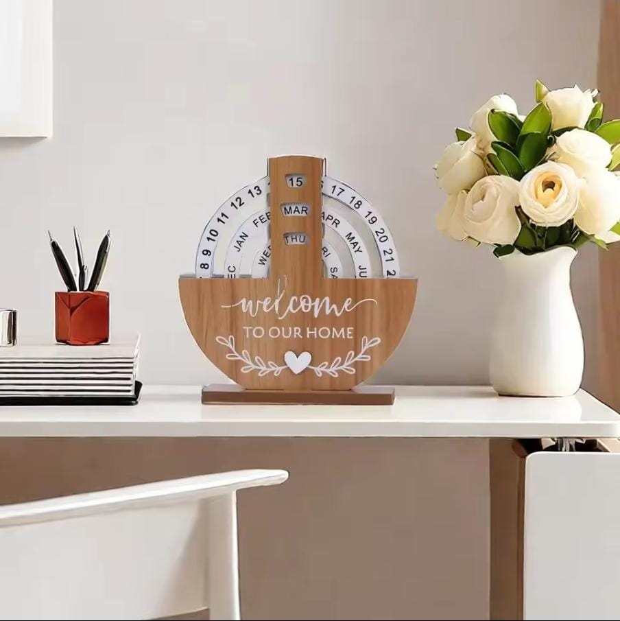 Perpetual Calendar Manual Rotating Desk Calendar Wooden Creative Perpetual Calendar Home Decor Wooden Disc Perpetual Desk Calendar For Home Office Desk Wooden Calendar
