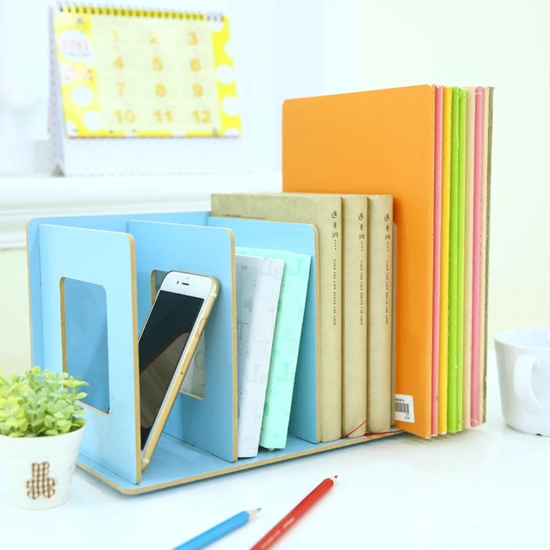 Modern Student Bookshelf 4 Slot Wooden DIY Desk Book Shelf Holder
Wooden craft desk accessories provide a simple storage solution and give your desk a professional look
The wooden book/magAZINE