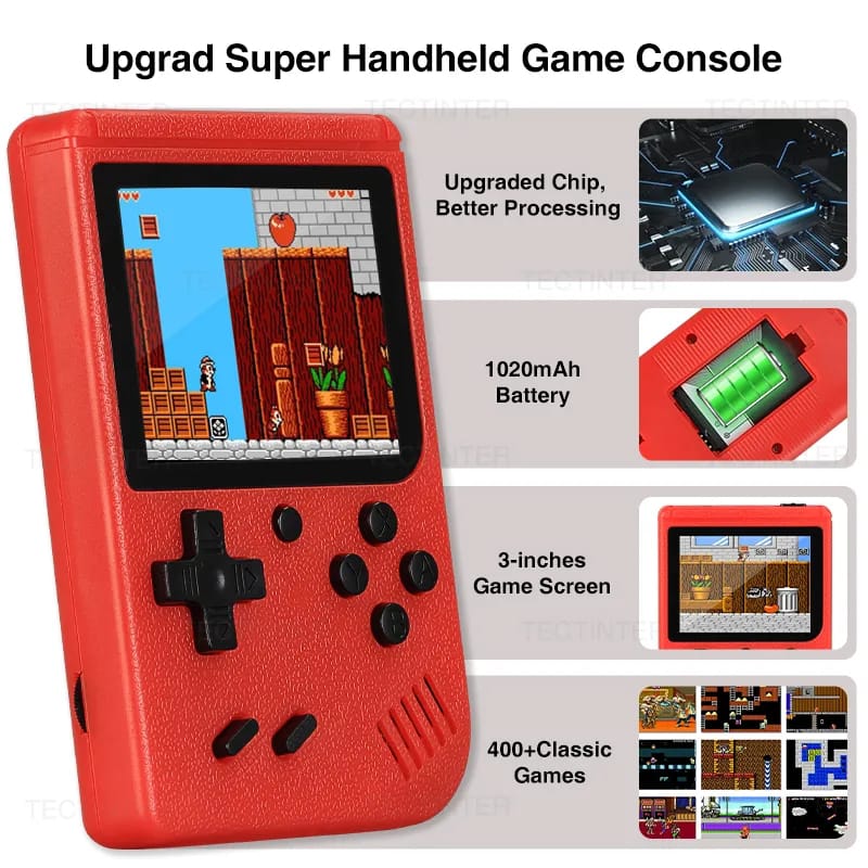 Mini Handheld Video Game Console with 400 Built-in Games – TV Output & 2-Player Support – Retro Gaming Fun for Kids & Families