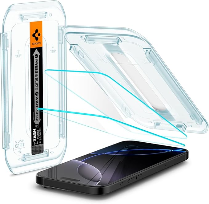 Spigen Premium Tempered Glass for Iphone 16 Pro HD Screen Protector with Easy Installation Kit Tray