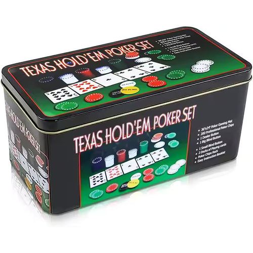 Holdem Poker Game Set - Includes Hold’em Mat, 2 Card Decks, 200 Chips,Chip Holder and Tin Storage Box - Fun Game Night Supplies - Cool Casino Gift