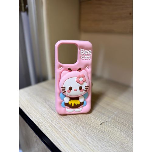 Iphone 14 Plus 3D Bee Hello Kitty Face Grip Tok Holder Cartoon fancy Silicone Soft Phone Case/cover