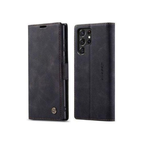 Caseme Galaxy S23 Ultra Wallet Retro Black Suede Leather Flip Case