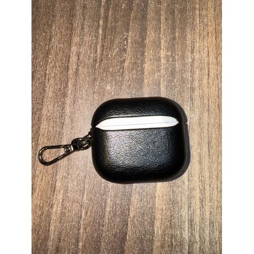 Luxury Soft Leather Case/Cover For Apple Airpods Pro 3 Shell Metal Keychain Shockproof Airpods Case-Black
