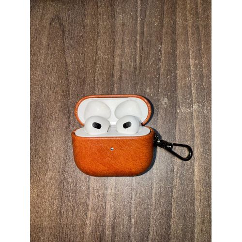 Luxury Soft Leather Case/Cover For Apple Airpods 4 Shell Metal Keychain Shockproof Airpods Case-Brown