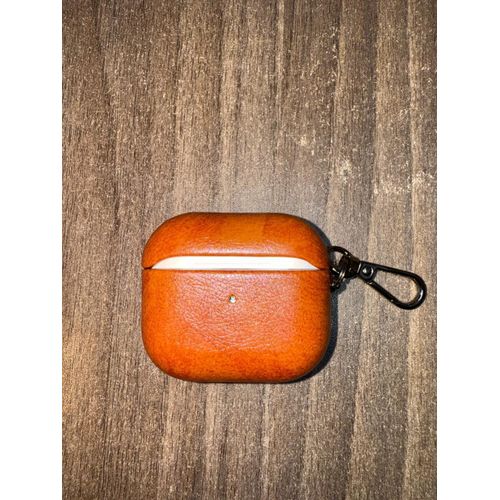 Luxury Soft Leather Case/Cover For Apple Airpods 4 Shell Metal Keychain Shockproof Airpods Case-Brown