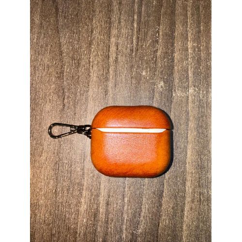 Luxury Soft Leather Case/Cover For Apple Airpods 4 Shell Metal Keychain Shockproof Airpods Case-Brown