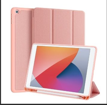 Dux Ducis Domo Series Case for Ipad 7/8/9 10.2 Leather Tri-Fold Flip Cover With Pencil Holder, Stand Function & Full Protection – Pink Peach