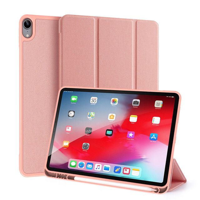 Dux Ducis Domo Series Case for Ipad Air 4/5 10.9 Leather Tri-Fold Flip Cover With Pencil Holder, Stand Function & Full Protection – Pink Peach