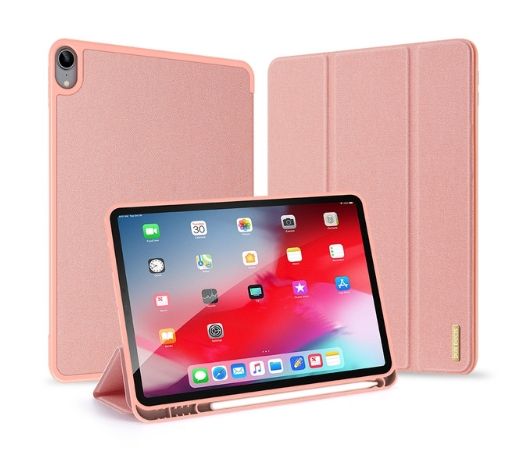 Dux Ducis Domo Series Case for Ipad Air 4/5 10.9 Leather Tri-Fold Flip Cover With Pencil Holder, Stand Function & Full Protection – Pink Peach