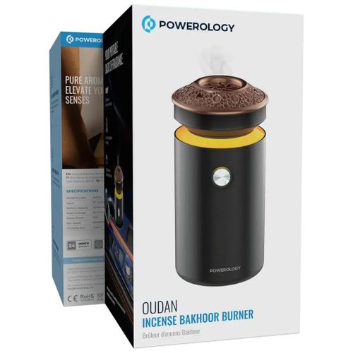 POWEROLOGY oudan Luxury Electric Bakhoor Burner with powerful hydraulic fan 2025 Portable USB Type-C Rechargeable Mini Incense Diffuser Arabic bakhoor Muslim Incense Holder for Car and Home,D Black