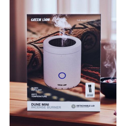 Green Lion Dune Mini Electric Incense Burner, 55 times Recommended Use,Portable Rechargeable Arabic Bakhoor/Bukhoor Burner with Type-C Charging for Home, Office, and Car - Aroma Diffuser (White)