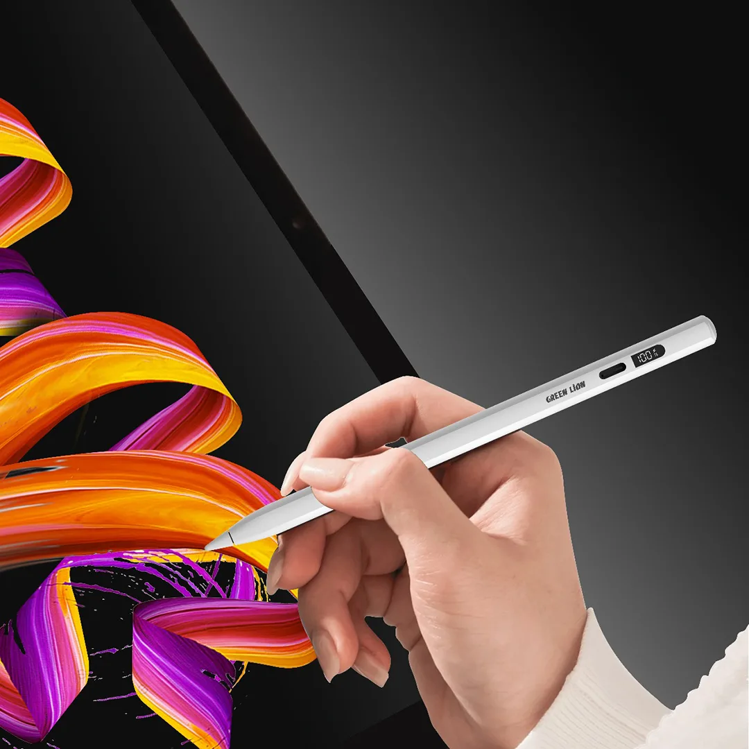 Green Lion Digital Stylus Pencil with palm rejection and oled screen display for IPAD- White