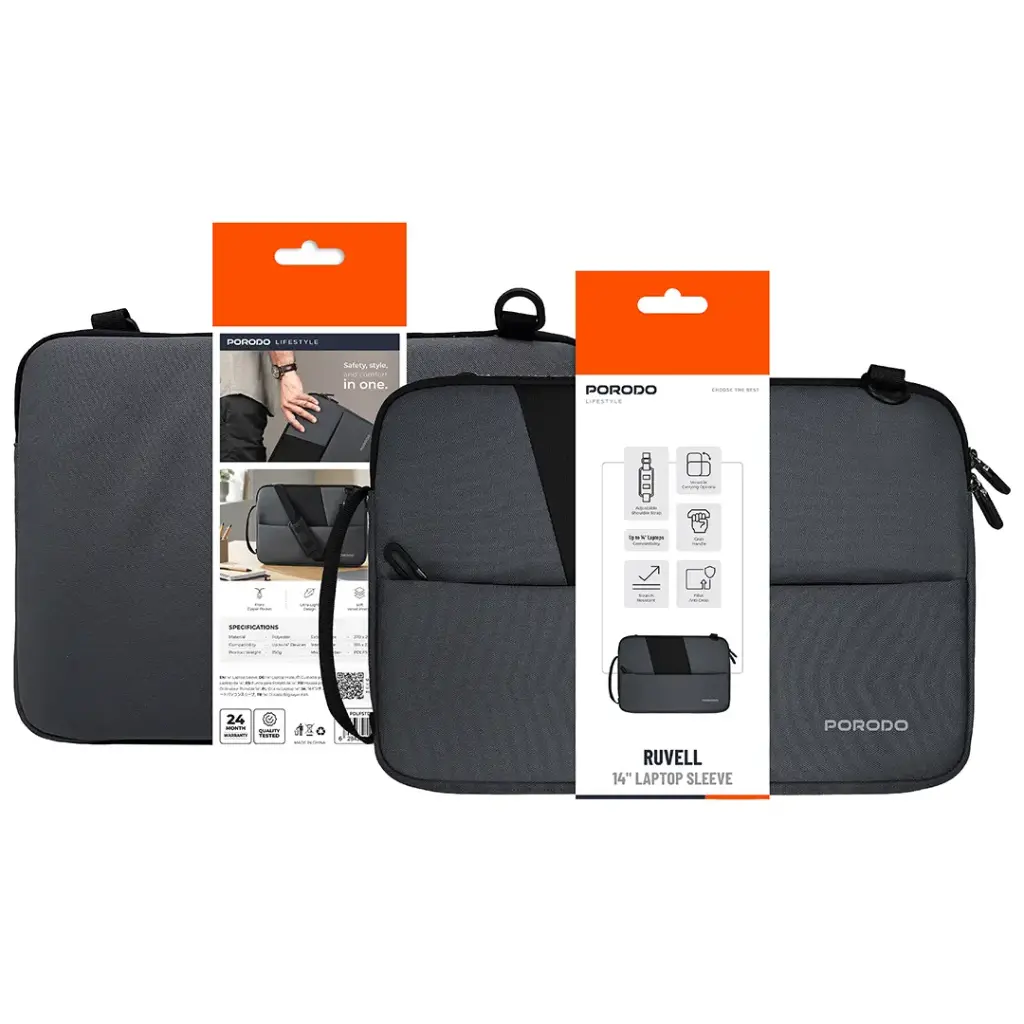 Porodo Lifestyle Premium  Ruvell 14" & 16" Laptop Sleeve/case/cover - Grey