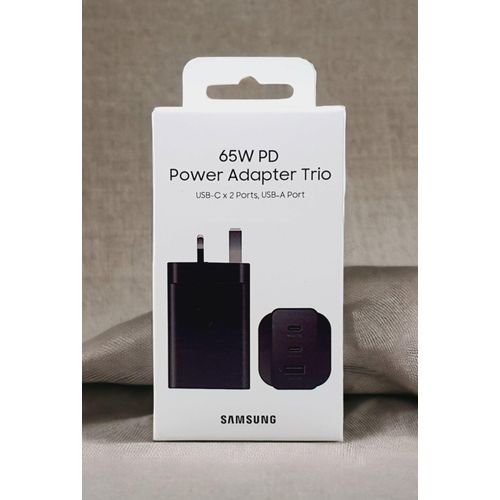 Samsung Galaxy S26+ 65W PD Super fast Power Adapter trio with 2xUSB-C and 1xUSB-A Ports – Black