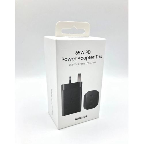 Samsung Galaxy S26+ 65W PD Super fast Power Adapter trio with 2xUSB-C and 1xUSB-A Ports – Black