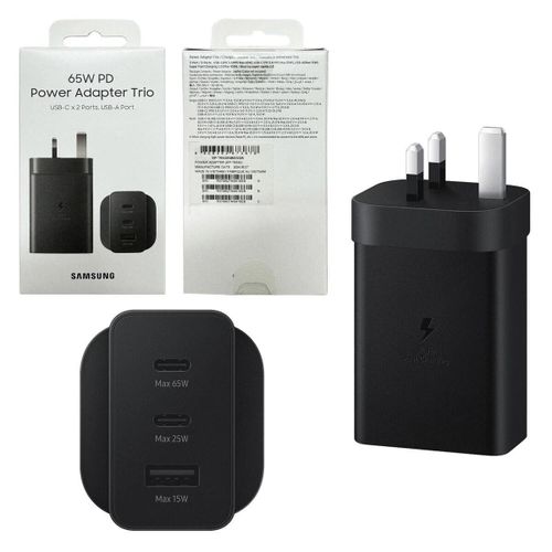 Samsung Galaxy S26+ 65W PD Super fast Power Adapter trio with 2xUSB-C and 1xUSB-A Ports – Black